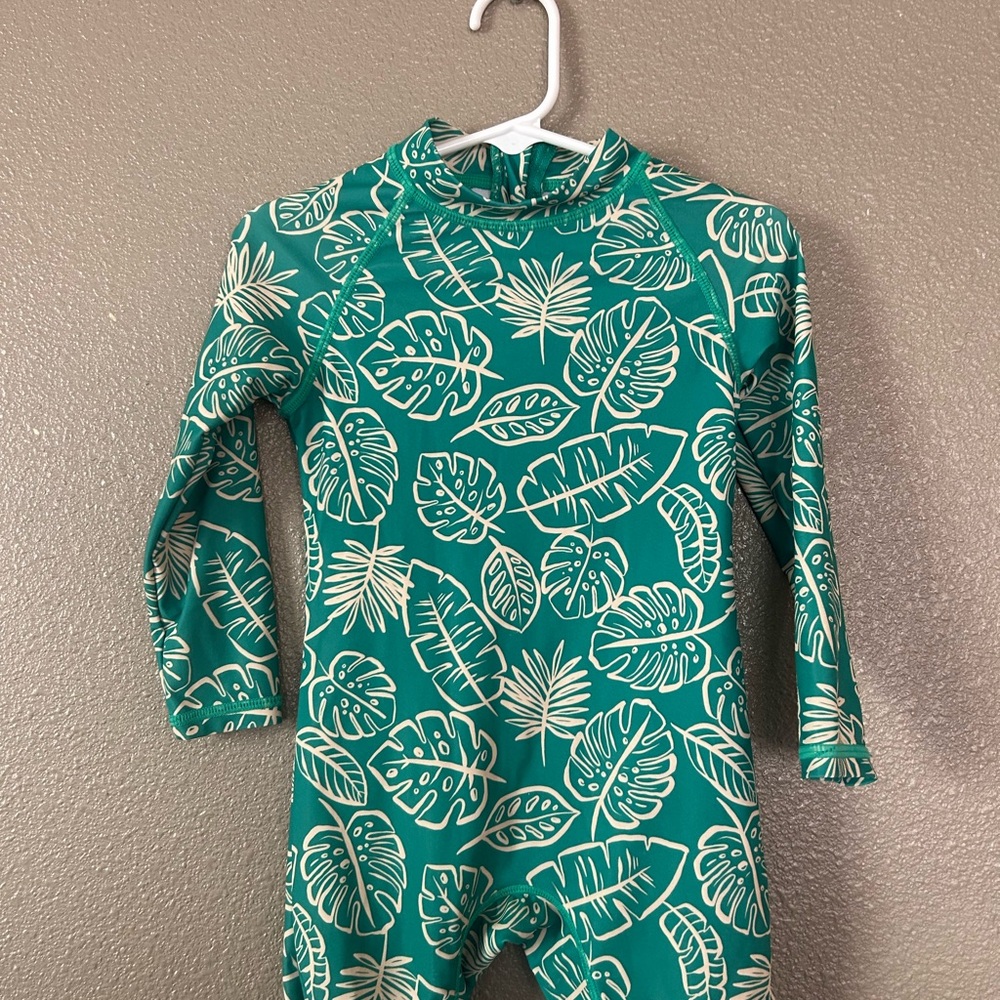 Tropical Leaf Print Kids Swimwear